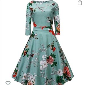 Vintage inspired floral aqua dress XXL